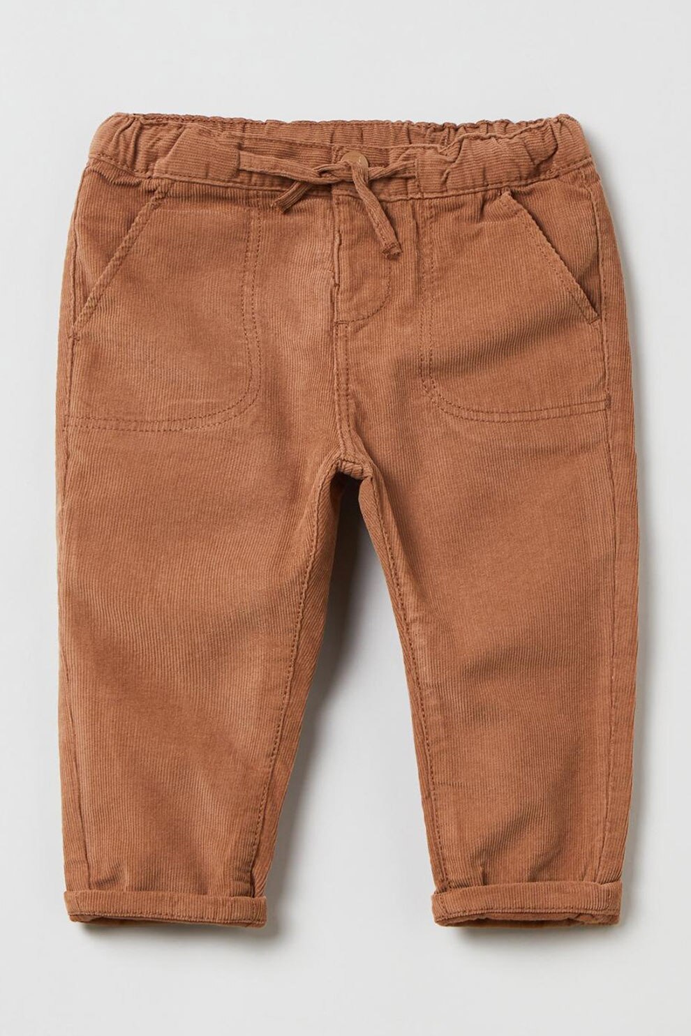 OVS, Pantaloni de bumbac cu talie elastica, Maro camel