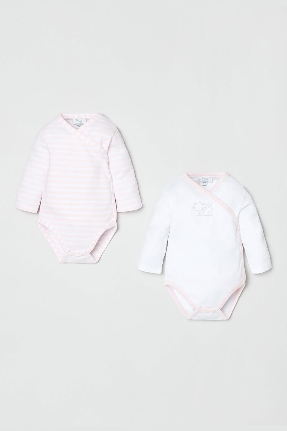 OVS, Set de body-uri cu model uni si dungi - 2 piese, Alb/Roz pastel