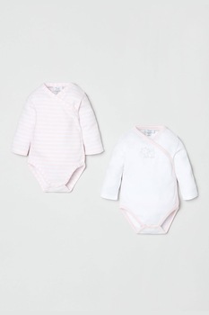 OVS, Set de body-uri cu model uni si dungi - 2 piese, Alb/Roz pastel OVS, Set de body-uri cu model uni si dungi - 2 piese, Alb/Roz pastel