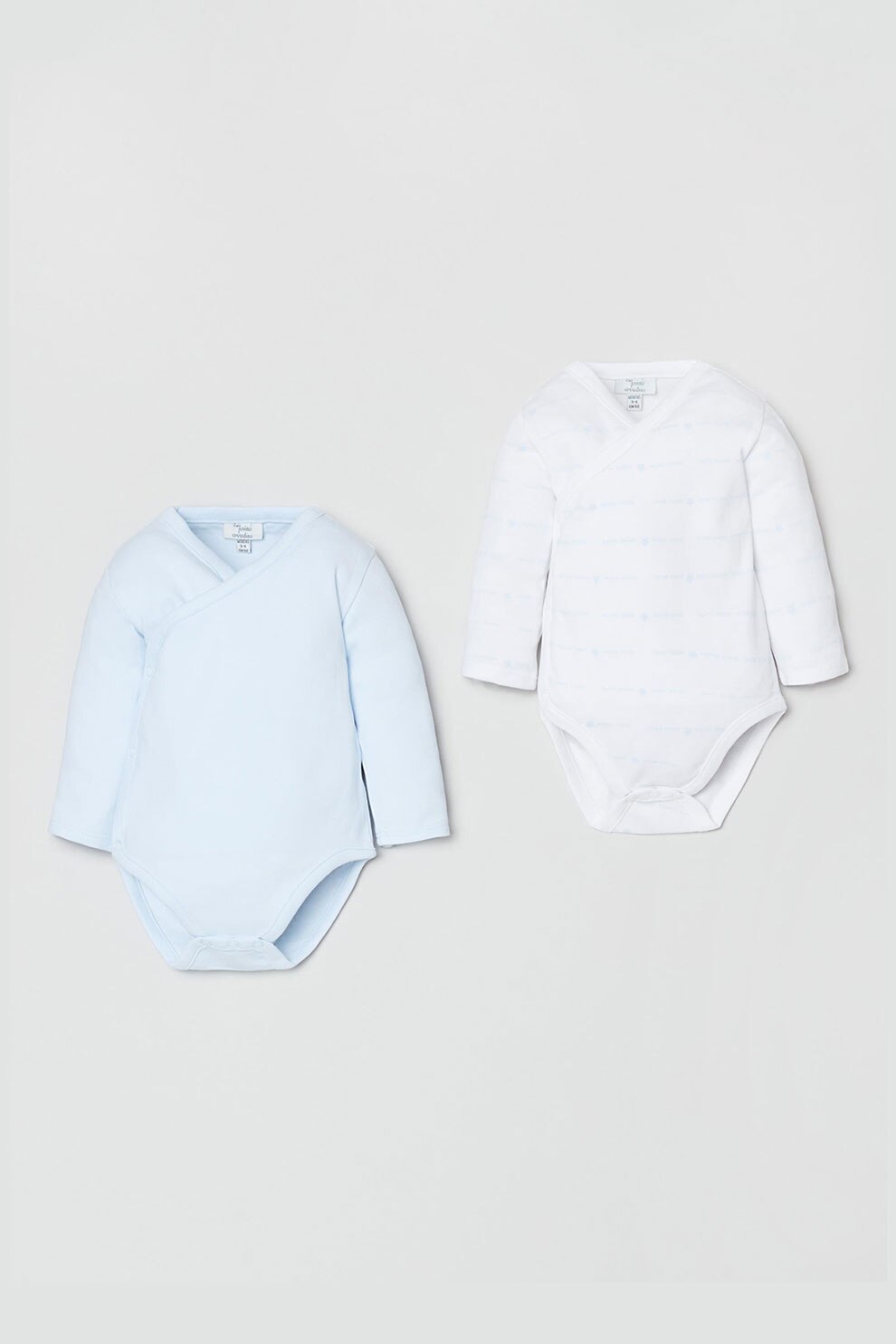OVS, Set de body-uri cu model uni si dungi - 2 piese, Alb/Albastru pastel