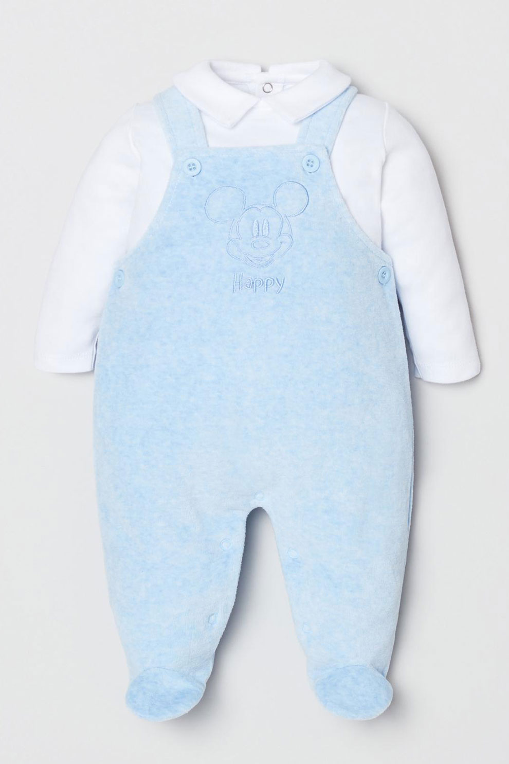 OVS, Set de bluza si salopeta cu botosei - 2 piese, Albastru pastel