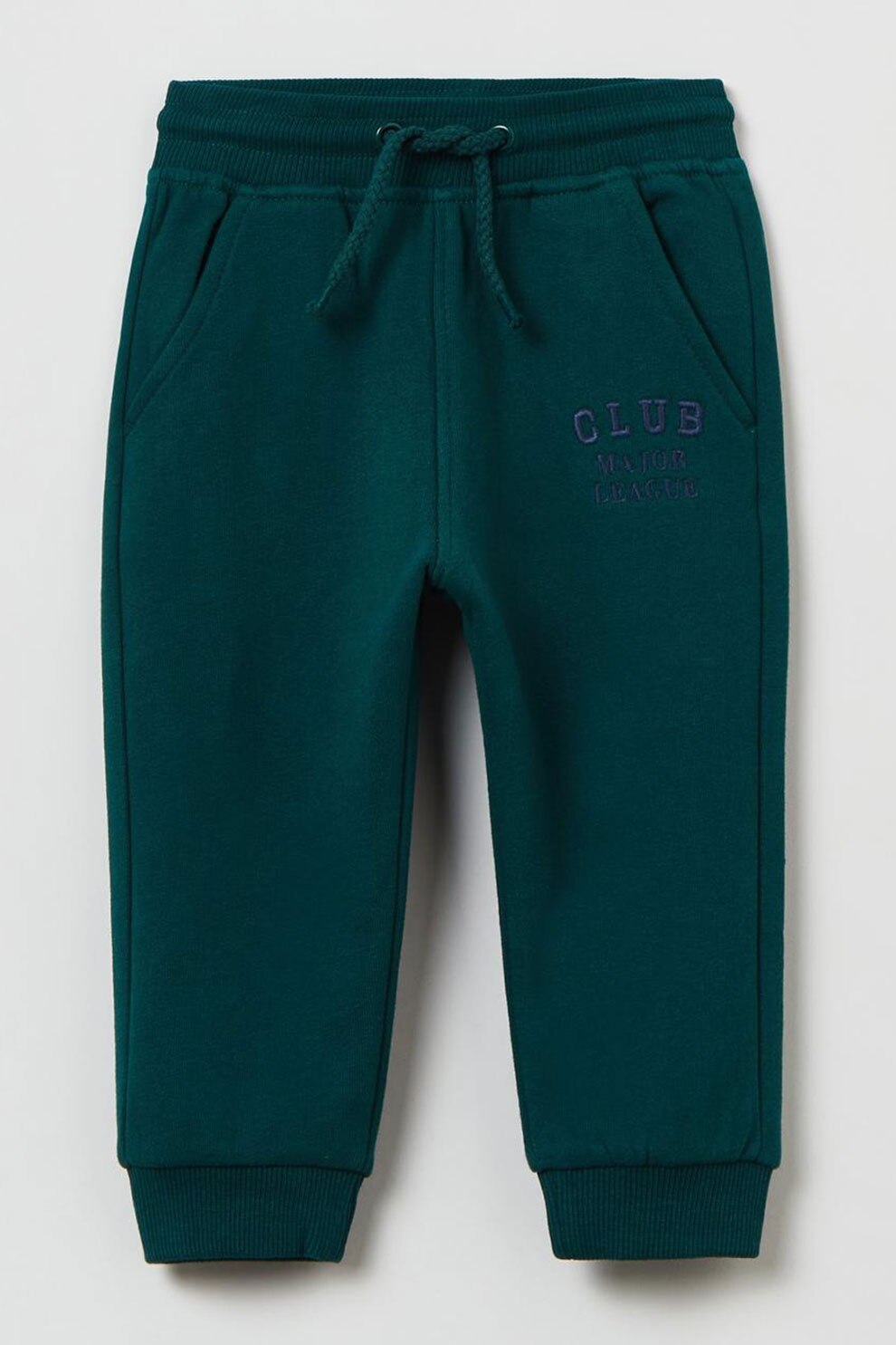 OVS, Pantaloni sport de bumbac cu snur, Verde inchis