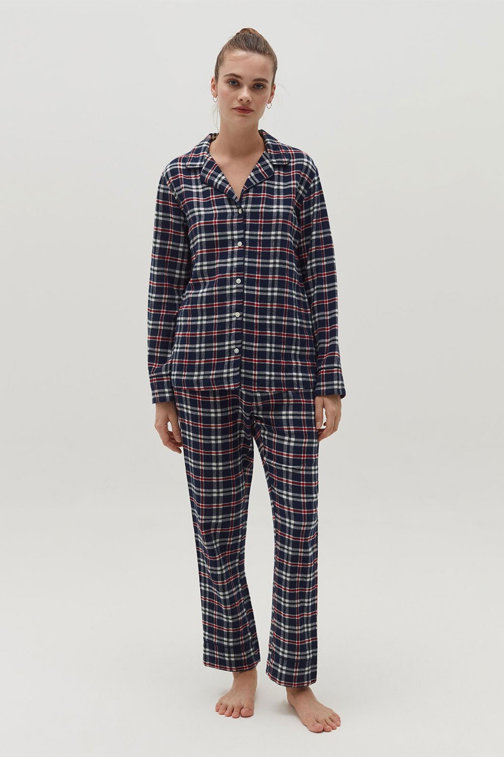 OVS, Pijama cu model in carouri, Bleumarin inchis/Alb/Gri inchis