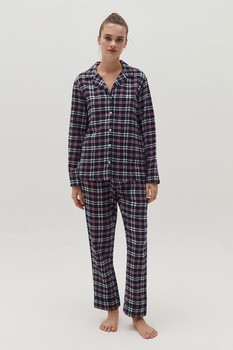 OVS, Pijama cu model in carouri, Bleumarin inchis/Alb/Gri inchis OVS, Pijama cu model in carouri, Bleumarin inchis/Alb/Gri inchis