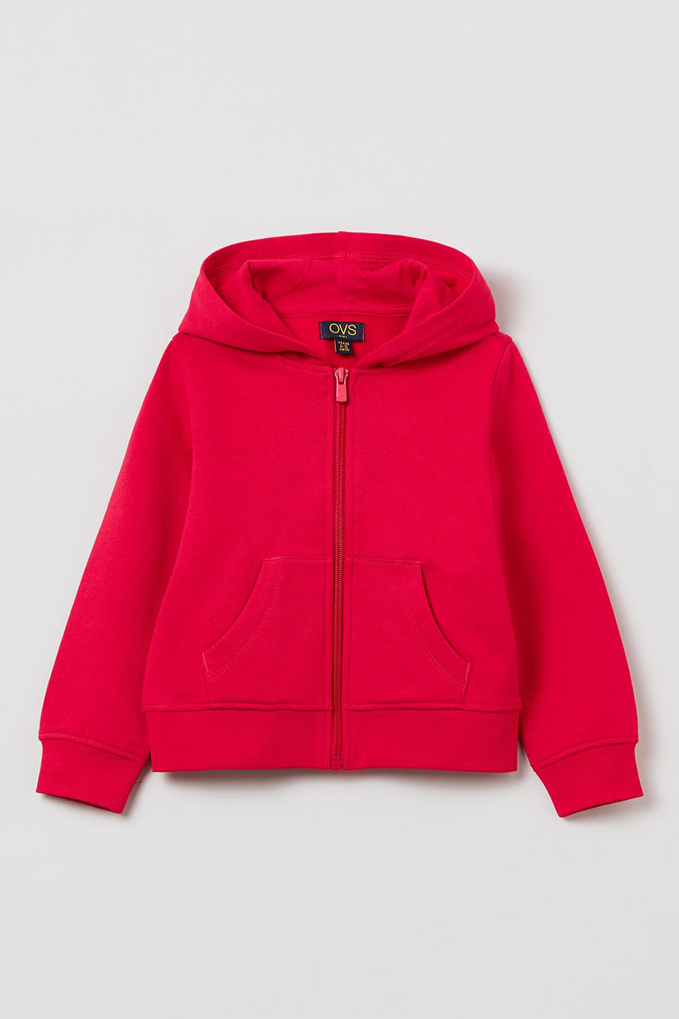 OVS, Hanorac de bumbac cu buzunare frontale si fermoar, Rosu
