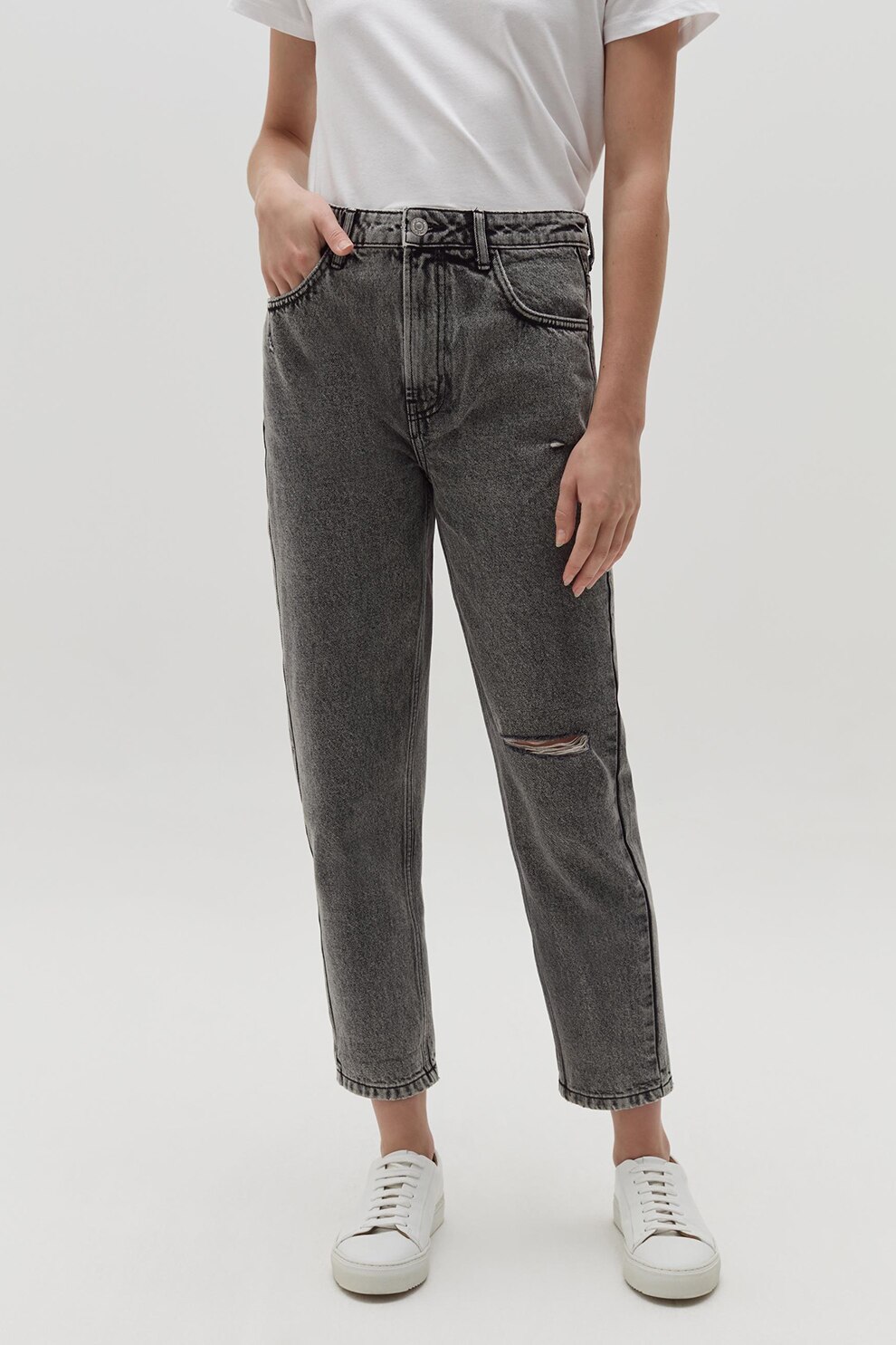 OVS, Blugi crop mom-fit, Gri, 2XL