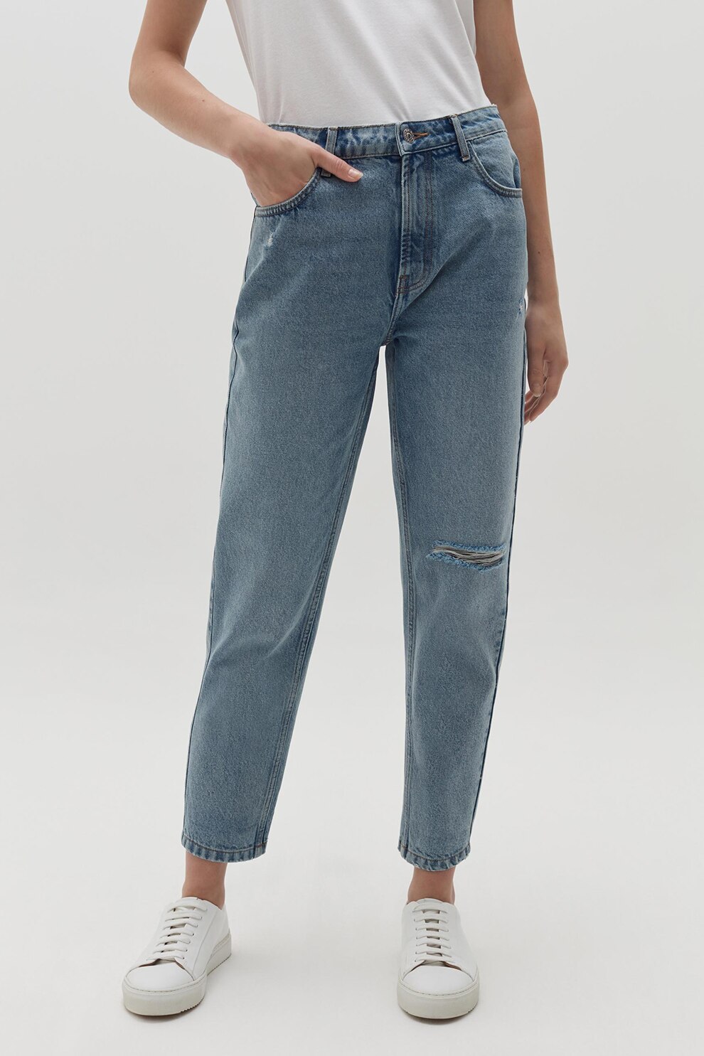 OVS, Blugi crop cu talie inalta, Albastru deschis