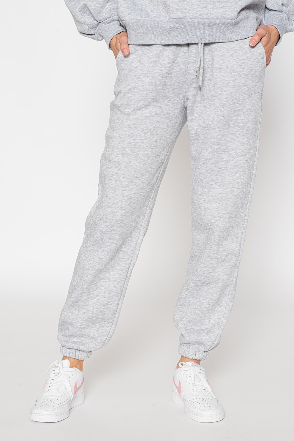 Sisters Point, Pantaloni sport cu mansete elastice Peva, Gri deschis melange