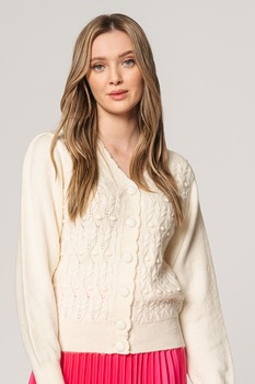 Sisters Point, Cardigan cu decolteu in V si maneci bufante Milea, Alb Sisters Point, Cardigan cu decolteu in V si maneci bufante Milea, Alb