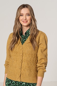 Sisters Point, Cardigan cu decolteu in V si maneci bufante Milea, Maro camel Sisters Point, Cardigan cu decolteu in V si maneci bufante Milea, Maro camel