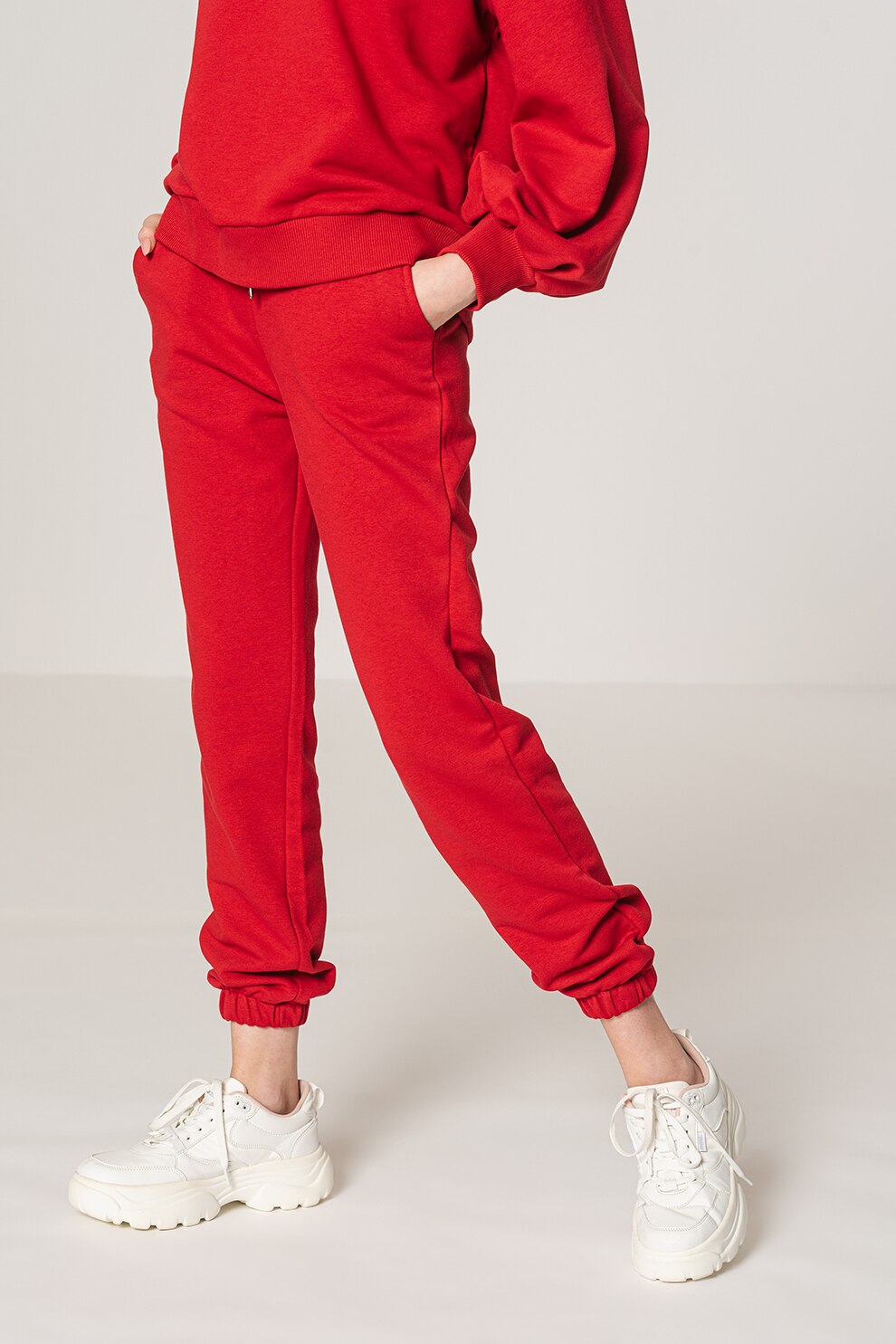 Sisters Point, Pantaloni sport cu mansete elastice Peva, Rosu