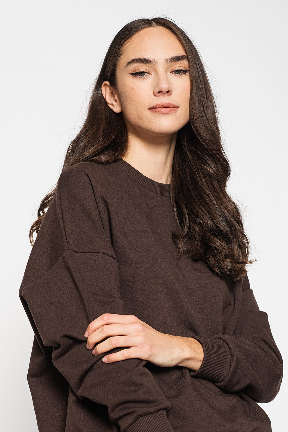 Sisters Point, Bluza sport supradimensionata cu maneci cazute Peva, Maro inchis