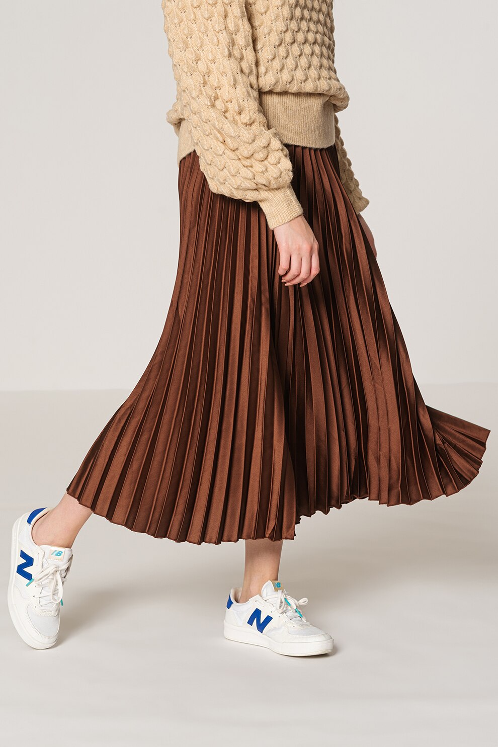 Sisters Point, Fusta midi cu pliuri Nitro, Maro