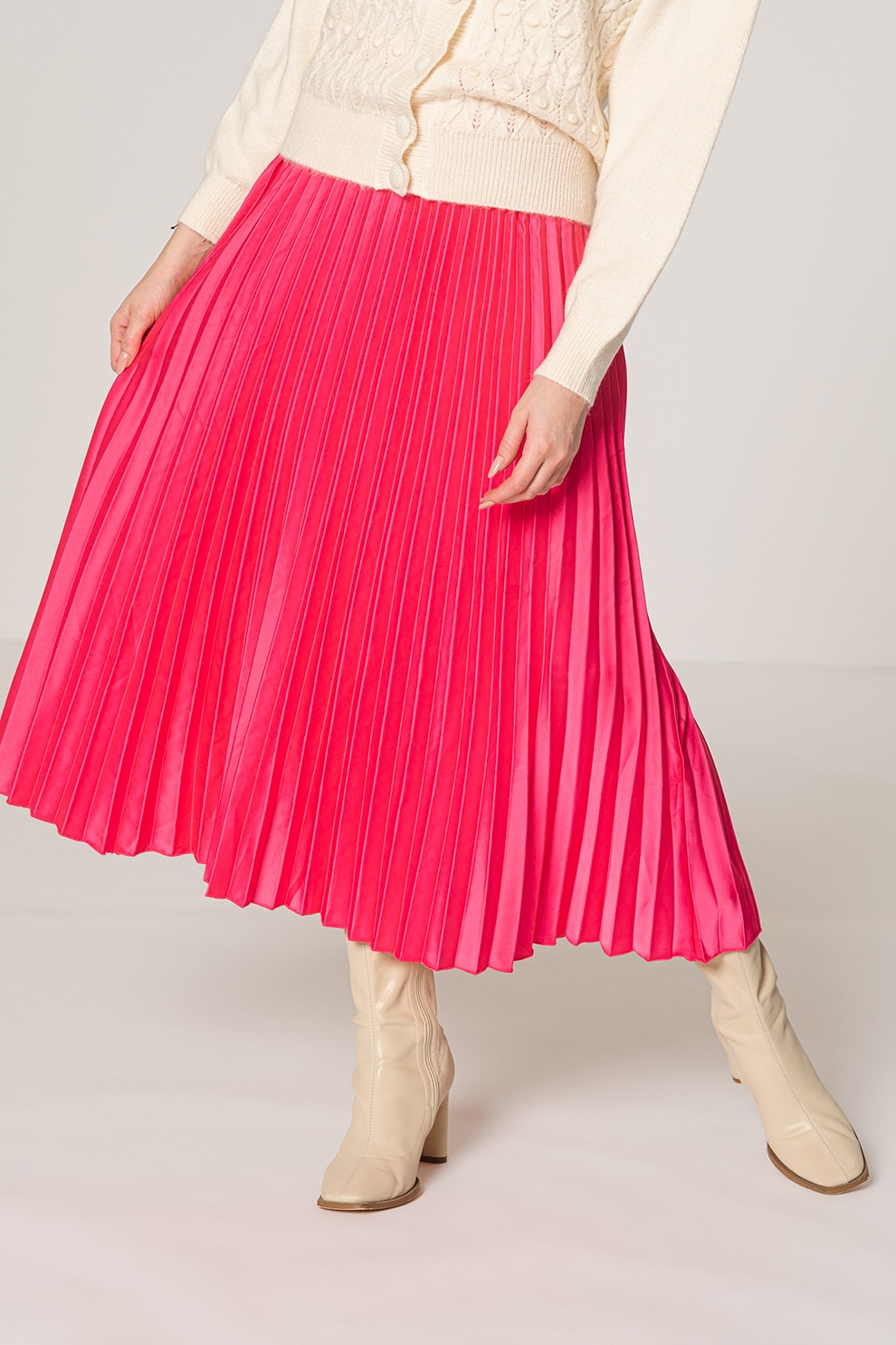 Sisters Point, Fusta midi cu pliuri Nitro, Fucsia