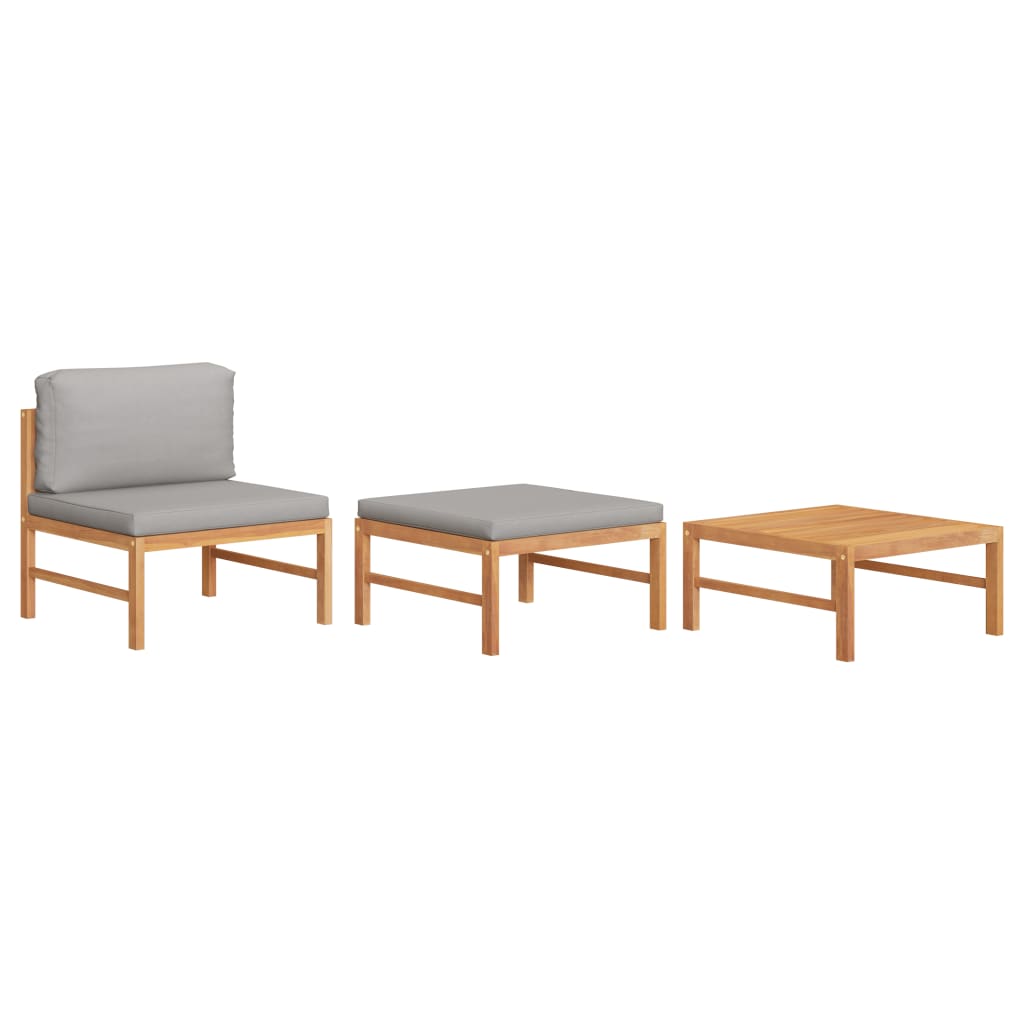 Set mobilier gradina cu perne gri inchis, 3 piese, lemn de tec