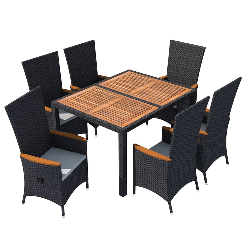Set mobilier de exterior 7 piese negru poliratan lemn de acacia