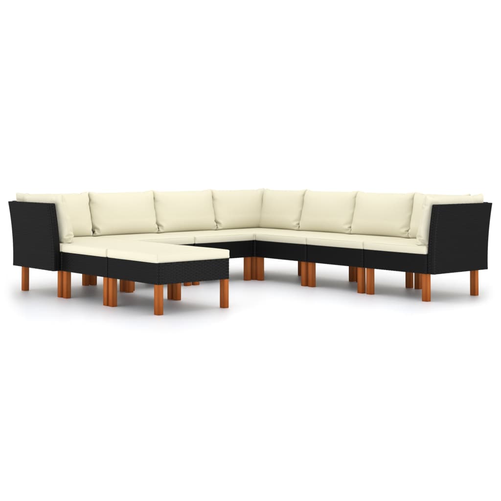 Set mobilier de gradina cu 3 canapele de colt, 4 canapele de mijloc si 2 tabureti cu perne vidaXL, Poliratan, Negru/Crem