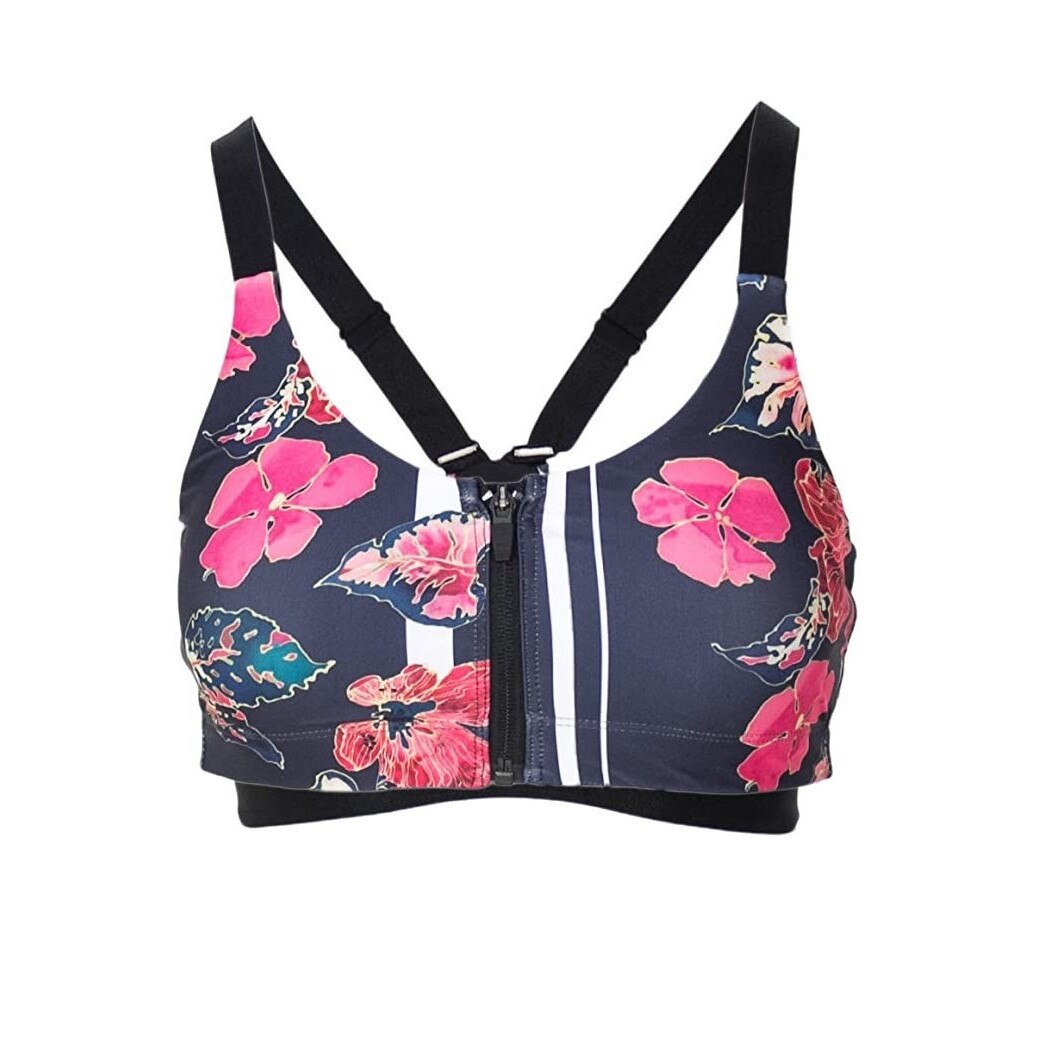 Bustiera cu sustinere maxima si fermoar, pentru fitness, Desigual-Running Bra Scarlet Bloom, Multicolor, XL