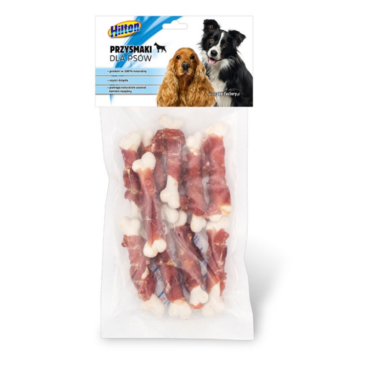 Награди за кучета Hilton, Кокали с калций, обвити в патешко месо, 70 гр.