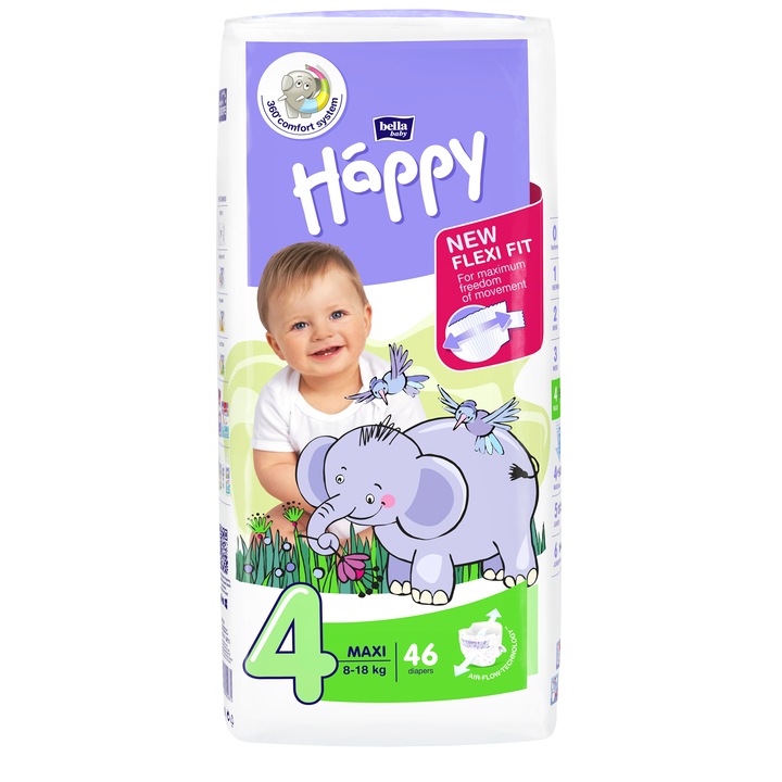 Scutece Happy Maxi 4, 8-18 kg, 46 buc