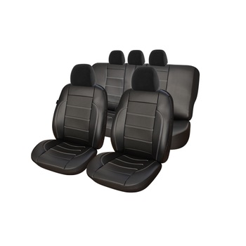 Set huse scaune auto Exclusive, Piele Ecologica Neteda si Insertii Piele Perforata, 11 piese, Negru Set huse scaune auto Exclusive, Piele Ecologica Neteda si Insertii Piele Perforata, 11 piese, Negru