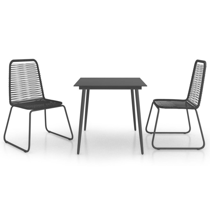 vidaXL 3 részes fekete PVC rattan kerti étkezőgarnitúra 23.87 kg