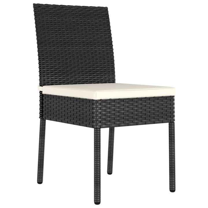 Set de 4 scaune de bucatarie cu perne, vidaXL, Poliratan, 57 x 44 x 88 cm, Negru/Perne crem