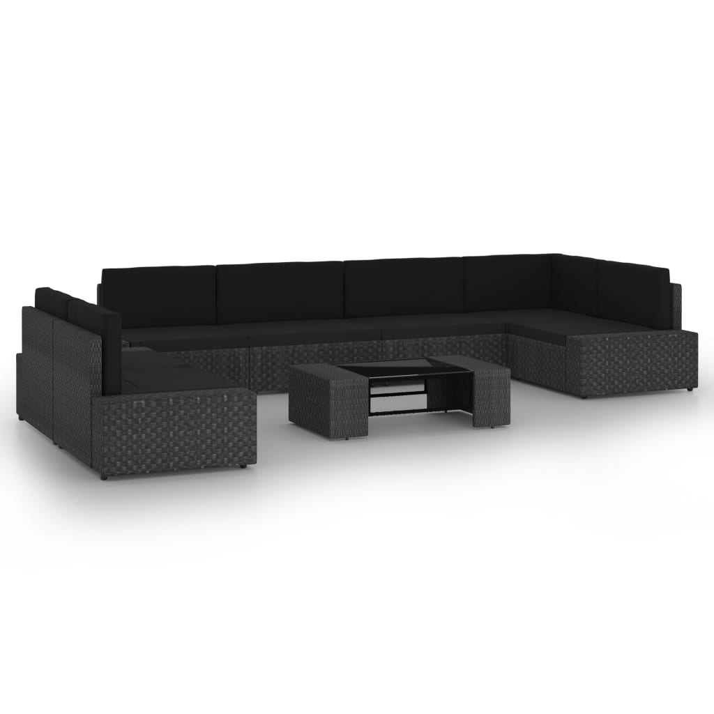 Set mobilier de gradina, cu perne, 8 piese, negru, poliratan