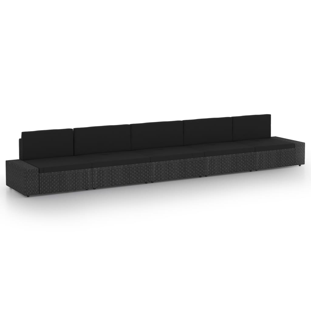 Set mobilier de gradina cu 5 piese cu perne vidaXL, Poliratan, 58.5 x 65.5 x 52 cm, Negru