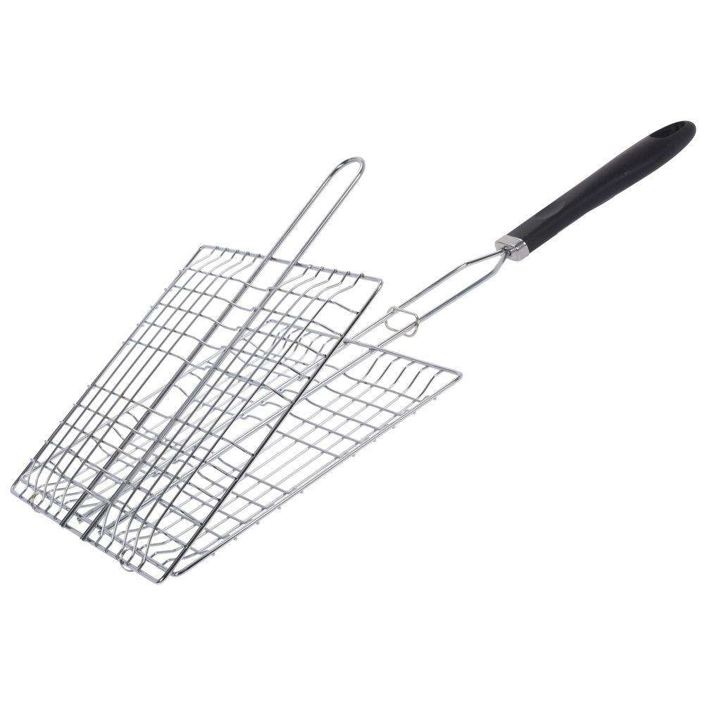 Grill cu maner BBQ, Blocabil, 22x24 cm, Argintiu