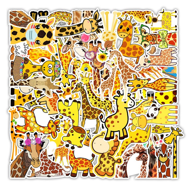 Set 50 autocolante Lifepal, Model girafe, Vinil, Impermeabil, Multicolor