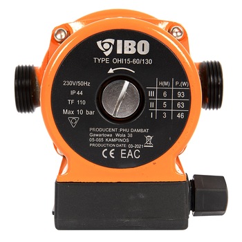 Pompa recirculare centrala Ibo Dambat OHI 15-60/130, debit maxim 55l/min, putere maxima 93W Pompa recirculare centrala Ibo Dambat OHI 15-60/130, debit maxim 55l/min, putere maxima 93W