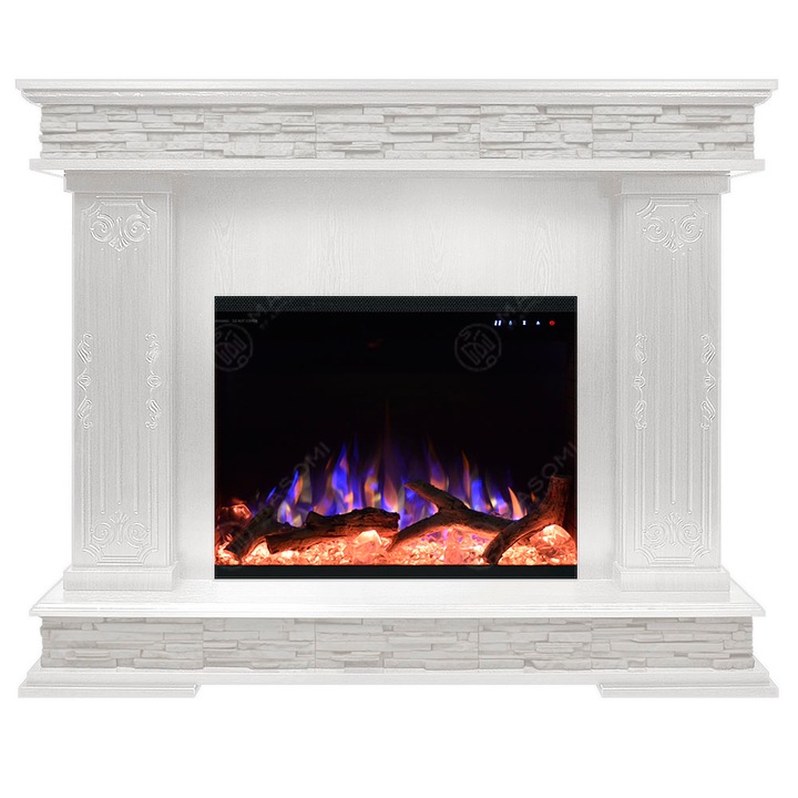 Semineu electric, Masomi, Patrik 26 & Bliss-26' 1600 W, lemn alb, 114*95*34 cm