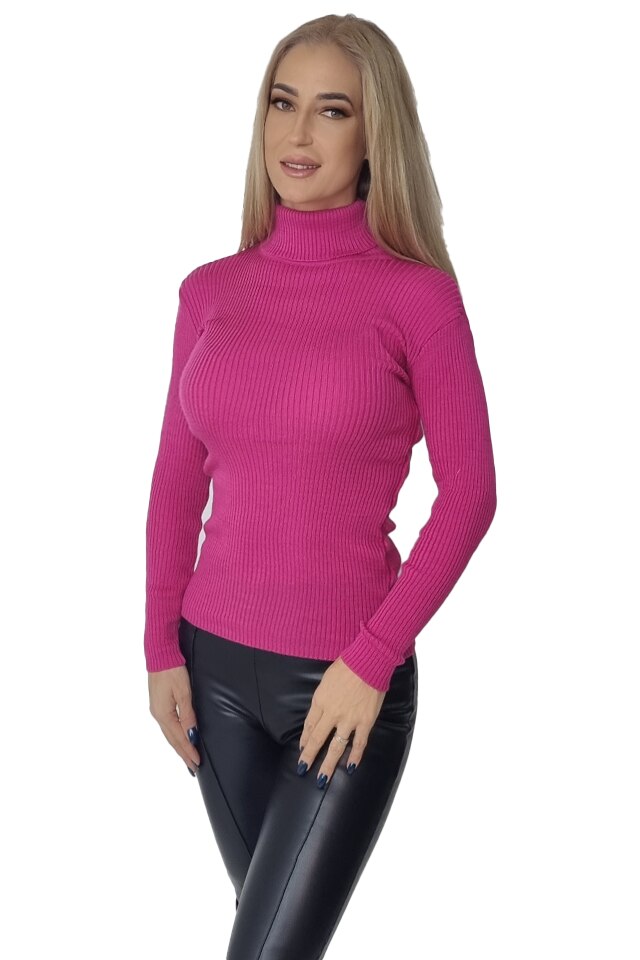 Bluza Olive cu guler rulat, Fucsia, S-M