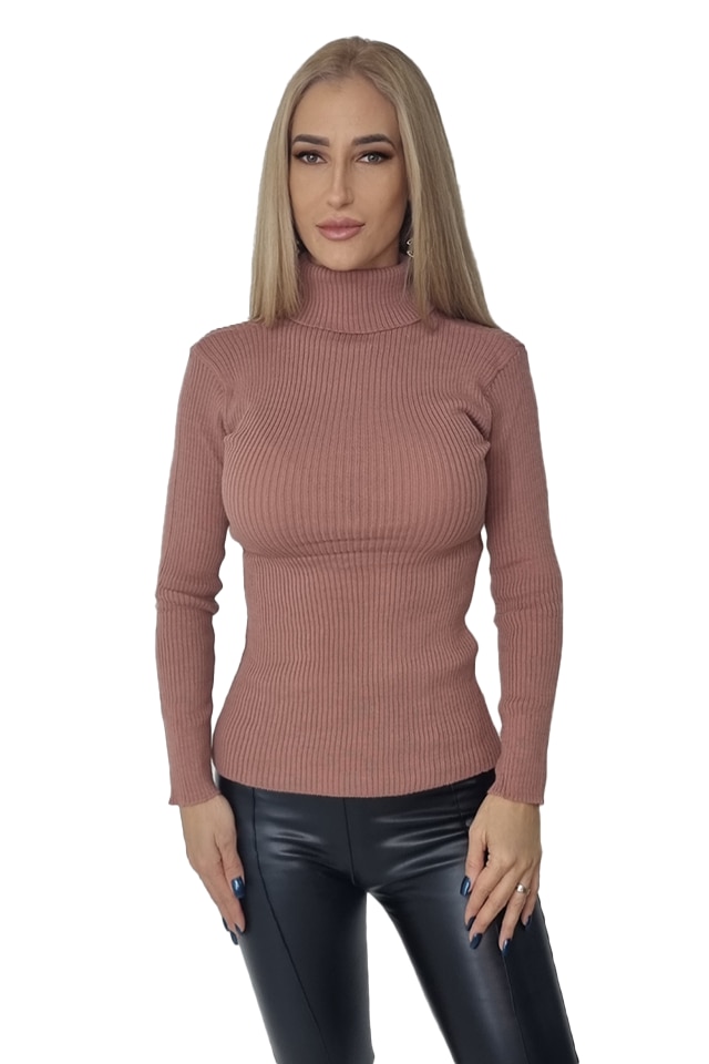 Bluza Olive cu guler rulat, Roz Pudra, S-M