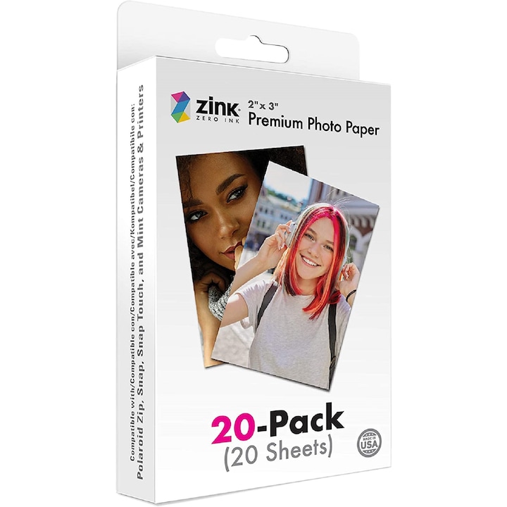 Pachet Hartie Foto ZINK 2x3 inch, 20 buc, pentru Polaroid Snap, Snap Polaroid Touch, Zip si Mint