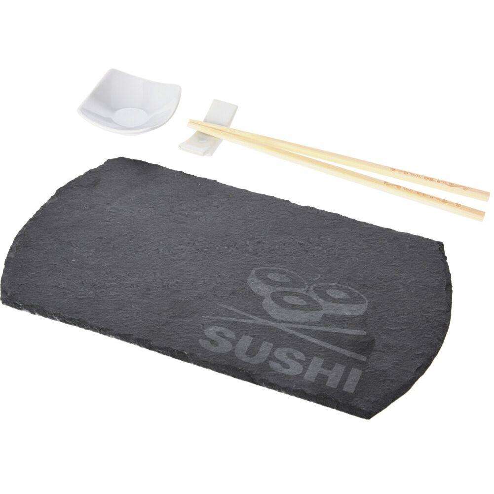 Set 4 piese servire sushi, Excellent Houseware, Piatra, 30x18 cm, Alb/Negru