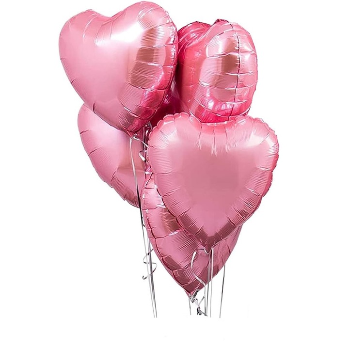 Set 5 baloane folie inima, diametru 45 cm, culoare roz, It's Party Time