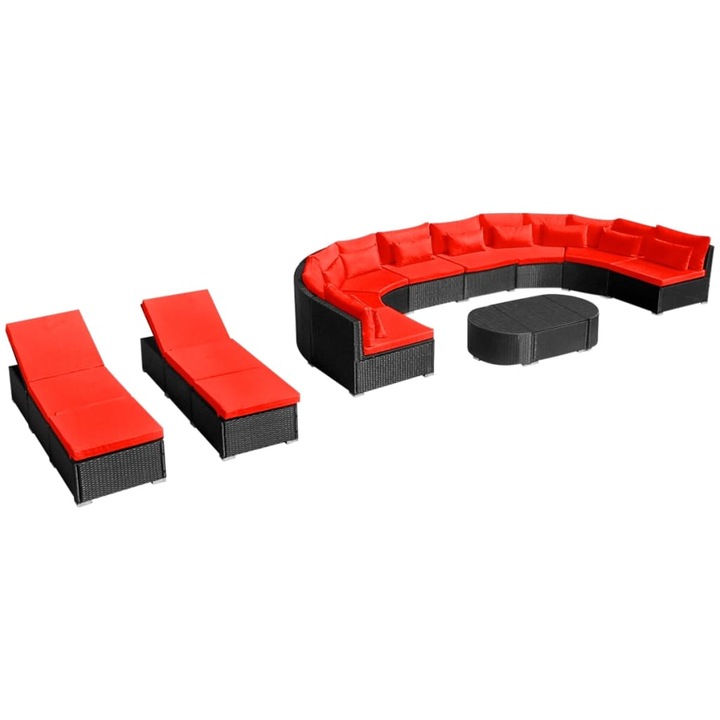 vidaXL 13-részes piros polyrattan kerti bútorszett párnákkal 42396