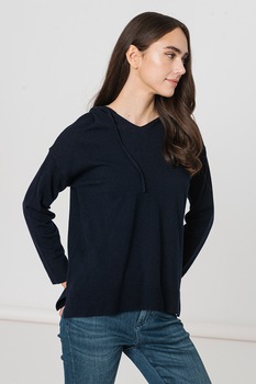 United Colors of Benetton, Pulover din amestec de lana cu gluga si maneci cazute, Bleumarin inchis United Colors of Benetton, Pulover din amestec de lana cu gluga si maneci cazute, Bleumarin inchis