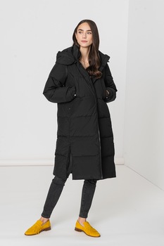 United Colors of Benetton, Geaca lunga cu puf si maneci detasabile, Negru United Colors of Benetton, Geaca lunga cu puf si maneci detasabile, Negru
