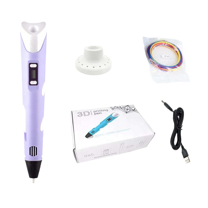 3D молив с led дисплей, за рисуване, лилав, PLA нишка