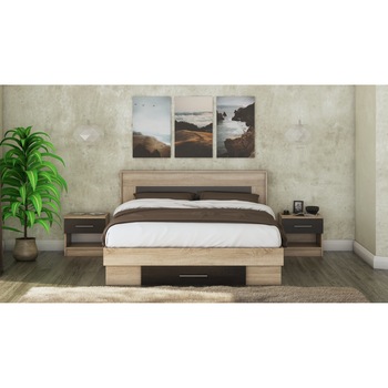 Pat Beta cu Noptiere, Sonoma/Wenge, 160x200 cm, suport saltea inclus Pat Beta cu Noptiere, Sonoma/Wenge, 160x200 cm, suport saltea inclus