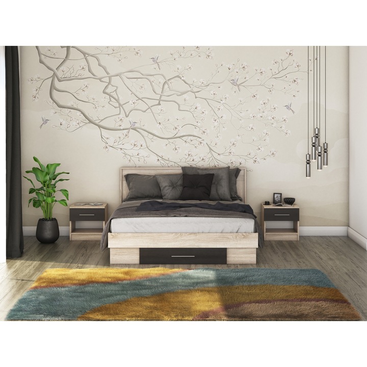 Pat Beta cu Noptiere, Sonoma/Wenge, 160x200 cm