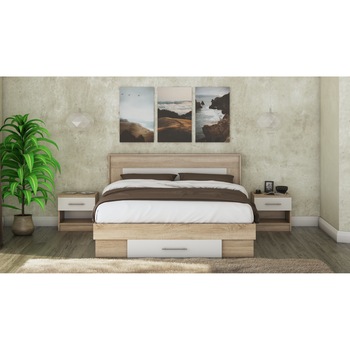 Set pat Beta cu Saltea si Noptiere, Sonoma/Alb, 160x200 cm, suport saltea inclus Set pat Beta cu Saltea si Noptiere, Sonoma/Alb, 160x200 cm, suport saltea inclus