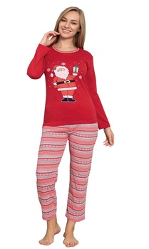 Pijama dama maneca lunga pantaloni lungi, imprimeu Mos Craciun Pijama dama maneca lunga pantaloni lungi, imprimeu Mos Craciun