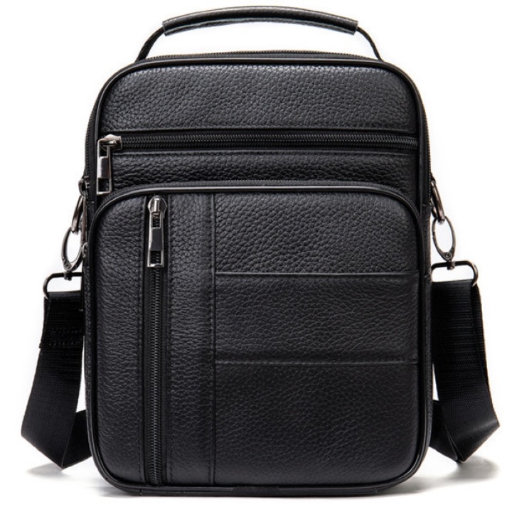 Férfi futártáska, JERMYN'S Glasgow, természetes bőr, fekete