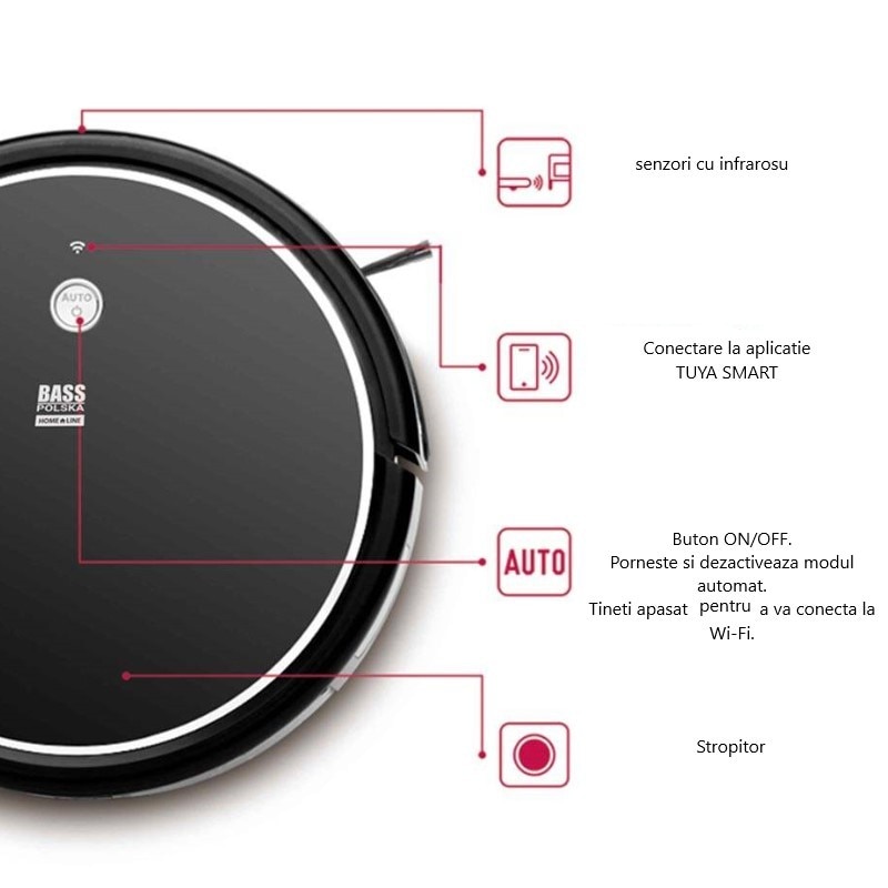 Aspirator robot cu mop, telecomanda si Tuya Smart App, Bass Polska 10331
