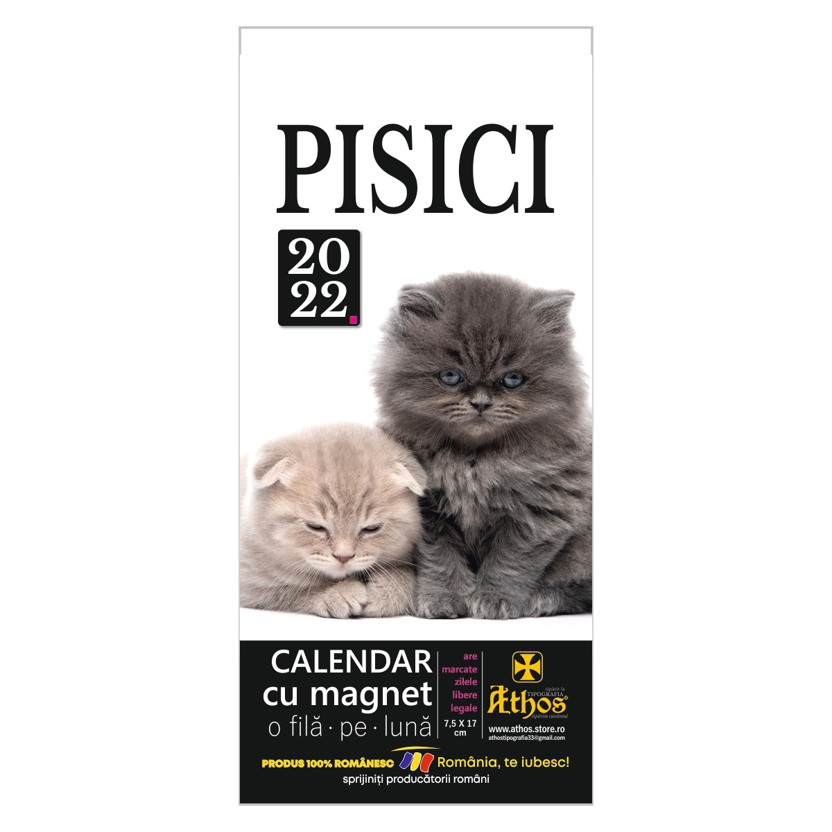 Calendar cu magnet 2022, Pisici, 7,5x17 cm