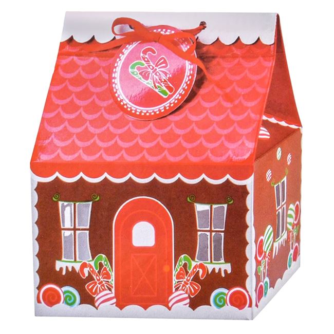 Set 5 pungi, Zola®, din carton, pentru dulciuri, de sarbatori, model casuta, 11x7 cm